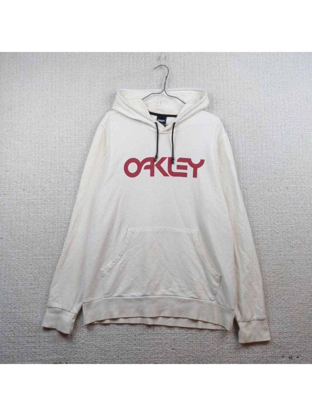 Y2K Oakley Custom Fit Pullover Hoodie Men XL Pullover Off White / Red Read